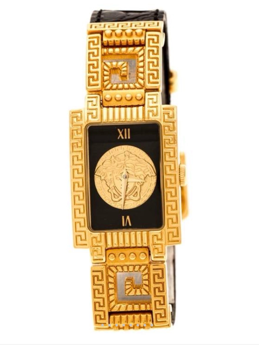 Versace Medusa Vintage Gold Plated Watch With Black Leather Strap